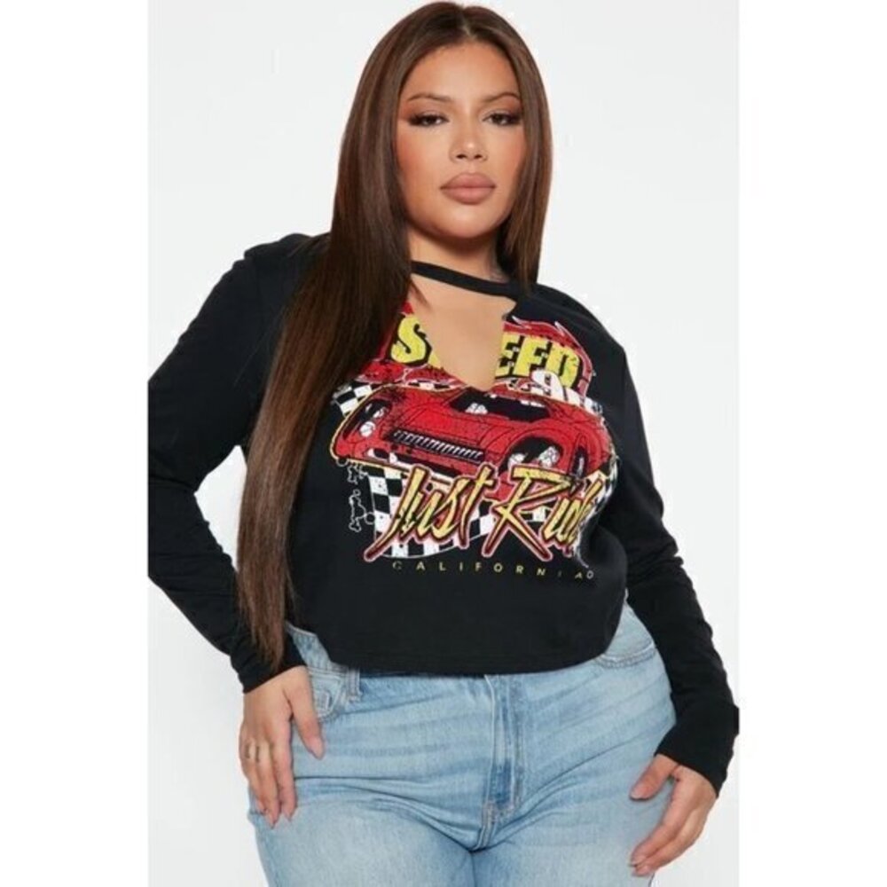 Just Ride Cut Out V-Neck Long Sleeve Cotton Tee -‎ Black Size M RefFNB3 - Picture 4 of 11